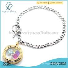 Moda em aço inoxidável cubano cadeia com aço inoxidável 316l pulseira locket ouro